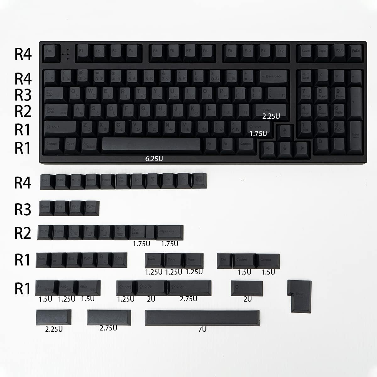 PBT Japanese Gray Keycaps 144 Keys Cherry Profile DYE-Sub Custom Minimalist Keycaps for 60% 65% 70% 75% Cherry Gateron MX Switches Mechanical Keyboards