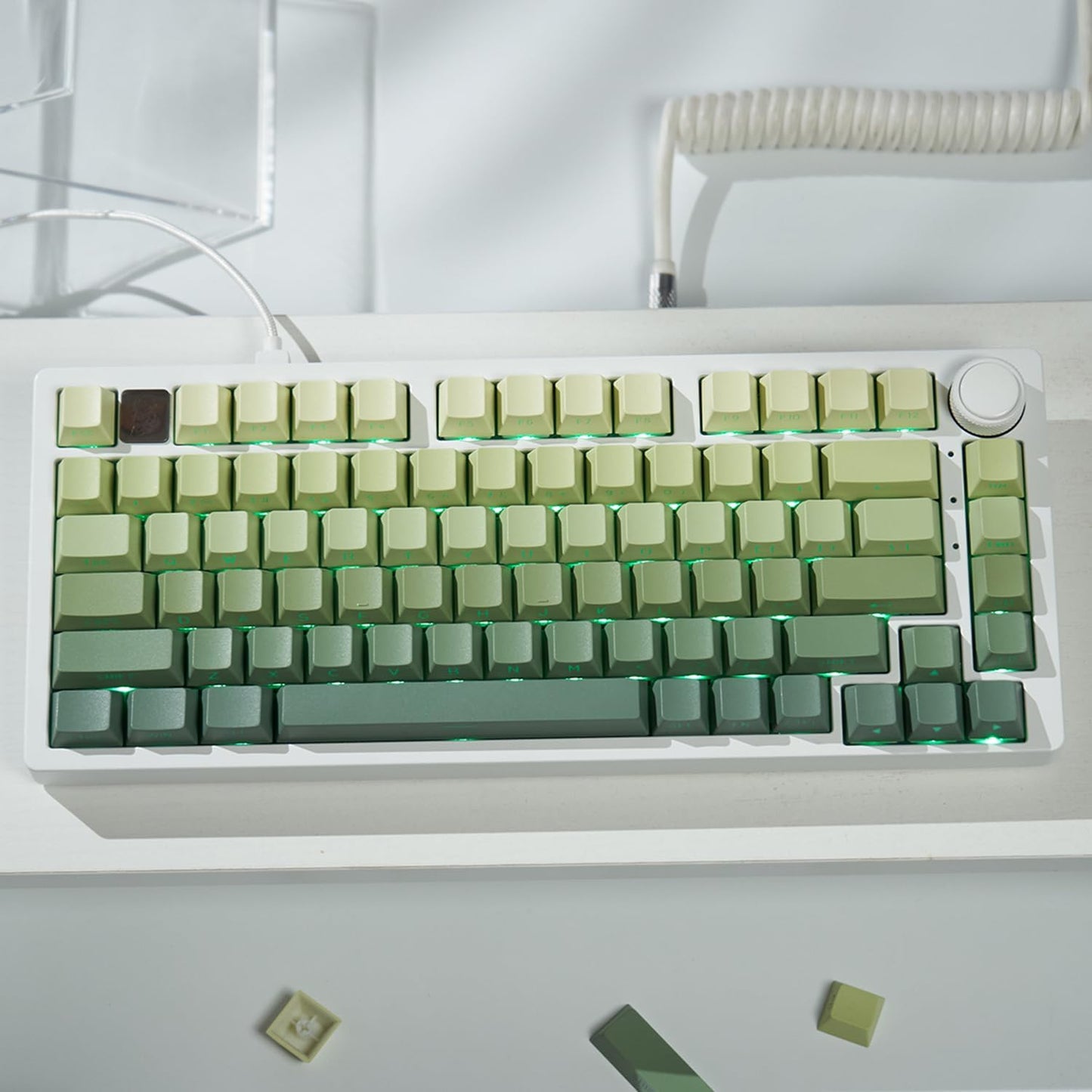 mintcaps PBT Doubleshot Keycaps 134 Keys Gradient Green Backlit OEM Profile Keycaps Side Print Shine Through Custom Keycaps Set for 60% 65% 75% 100% Cherry Gateron MX Switches Mechanical Keyboard