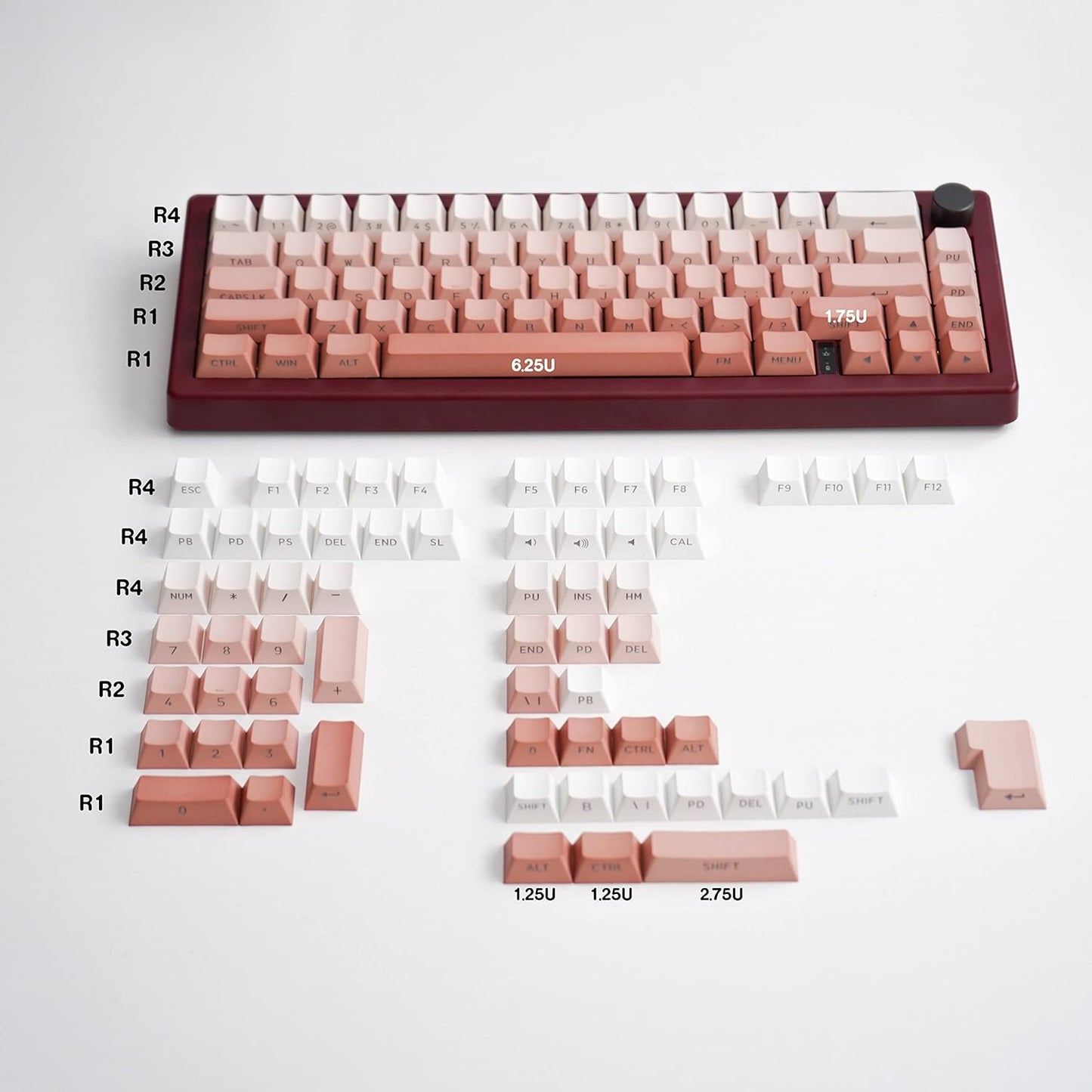 PBT Doubleshot Gradient Keycaps Set Backlit Pink Shine Through Custom OEM Profile Side Keycaps for 60% 65% 70% 75% Cherry MX Keyboard