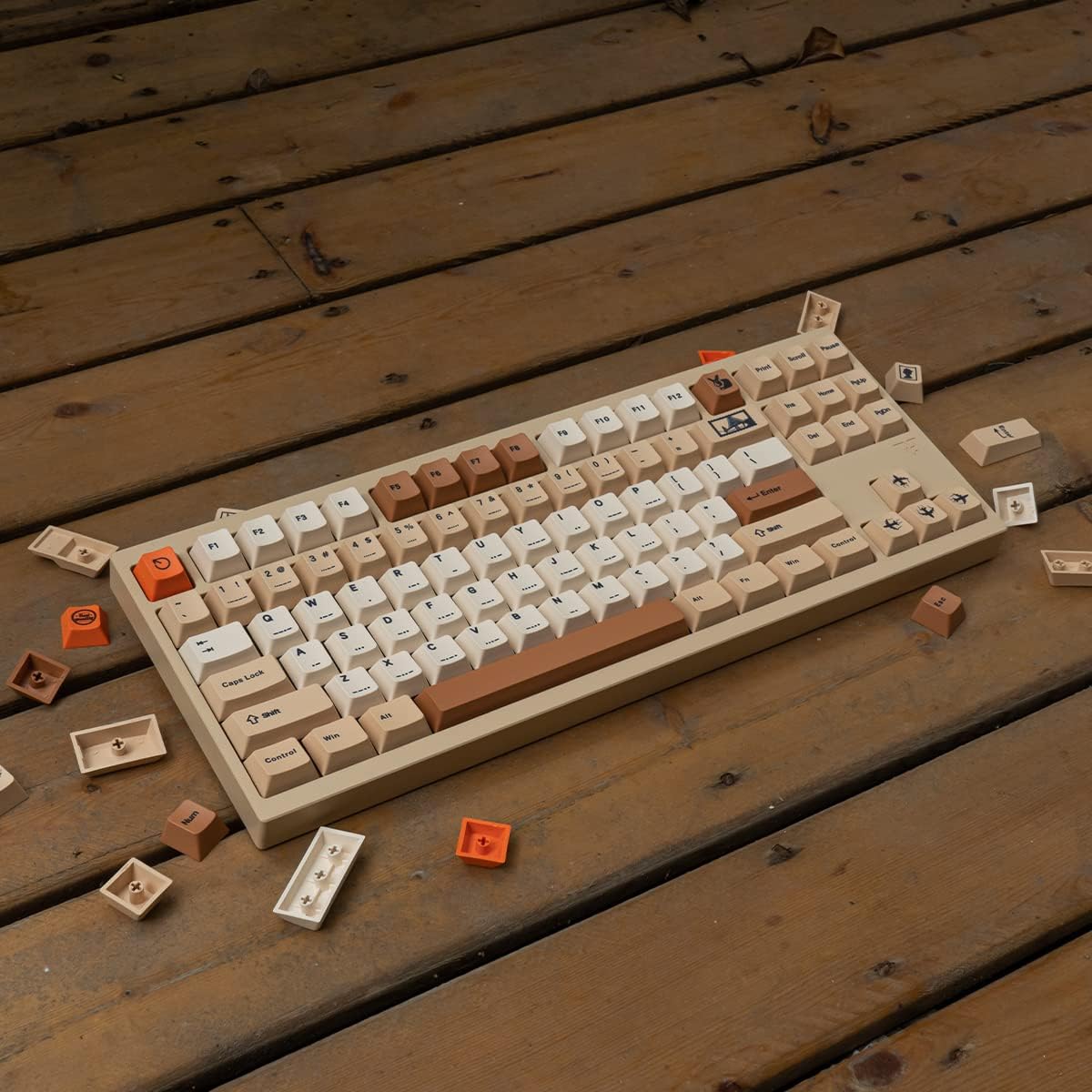mintcaps PBT Keycaps 143 Keys Cherry Profile Retro Keycaps Set Dye-Sub Postage Stamp ISO ANSI Beige Keycap Custom Keyboard Key caps for 60% 65% 70% 75% Cherry Gateron MX Switches Mechanical Keyboards
