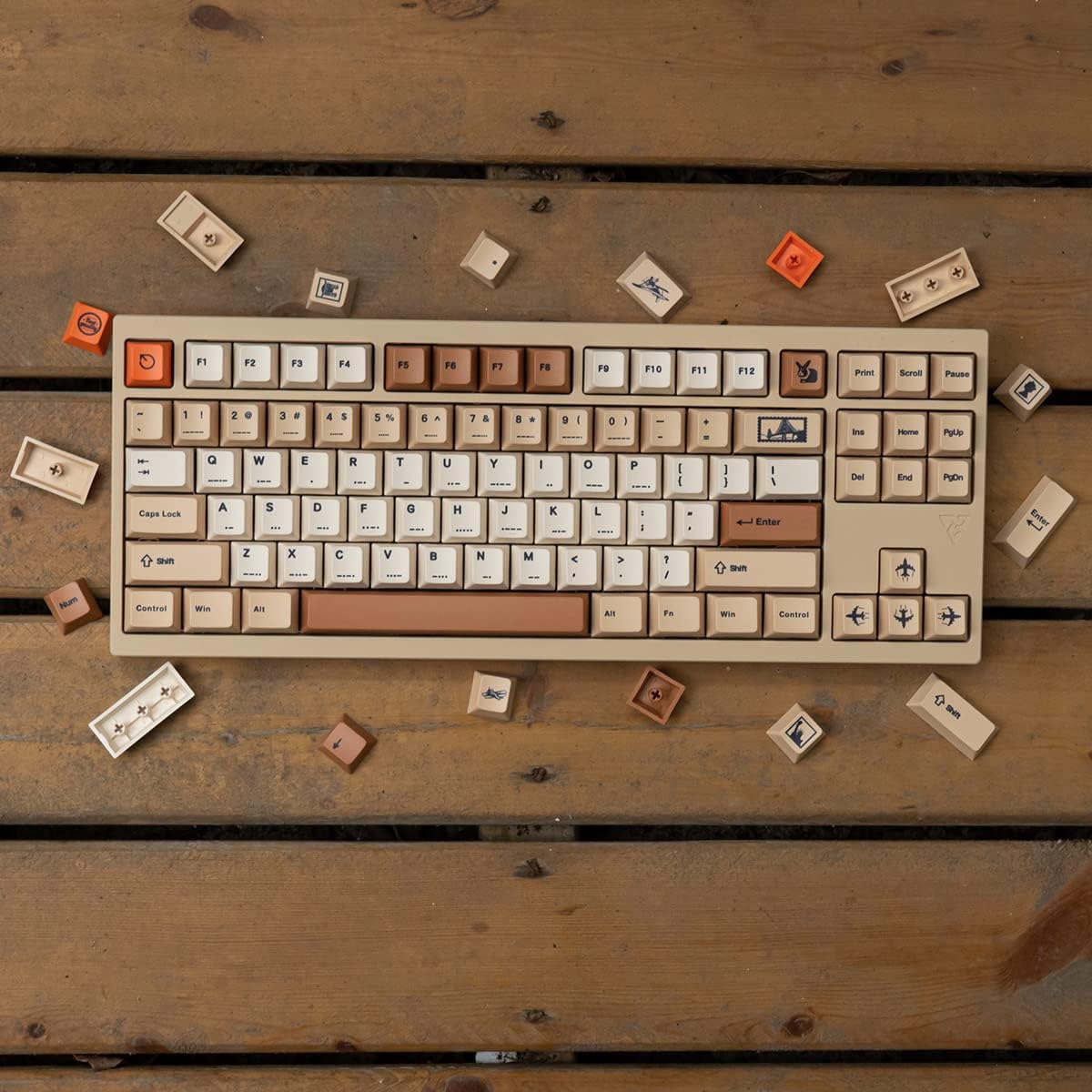 mintcaps PBT Keycaps 143 Keys Cherry Profile Retro Keycaps Set Dye-Sub Postage Stamp ISO ANSI Beige Keycap Custom Keyboard Key caps for 60% 65% 70% 75% Cherry Gateron MX Switches Mechanical Keyboards