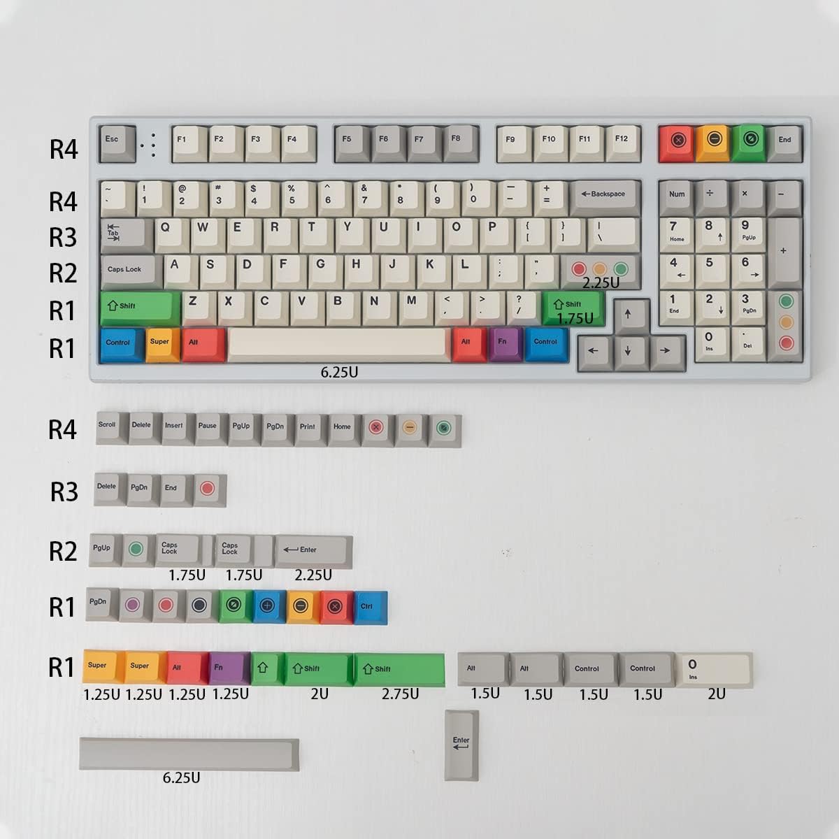 PBT Grey Beige Keycaps Set Cherry Profile 141 Keys Custom Dye-Sub Retro Keyboard Keycaps for 60% 65% 70% 100% Cherry Gateron MX Switches Mechanical Keyboards