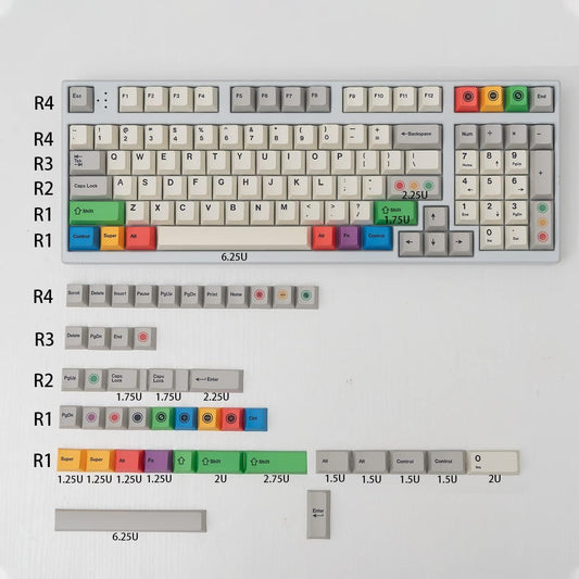 PBT Grey Beige Keycaps Set Cherry Profile 141 Keys Custom Dye-Sub Retro Keyboard Keycaps for 60% 65% 70% 100% Cherry Gateron MX Switches Mechanical Keyboards