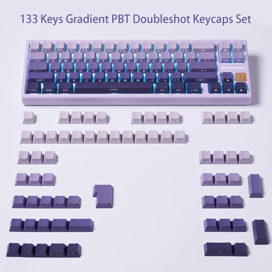 PBT Doubleshot Keycaps 133 Keys Gradient Purple Backlit OEM Profile Keycaps Side Print Shine Through Custom Keyboard Key caps Set for 60% 65% 75% 100% Cherry Gateron MX Switches Mechanical Keyboard