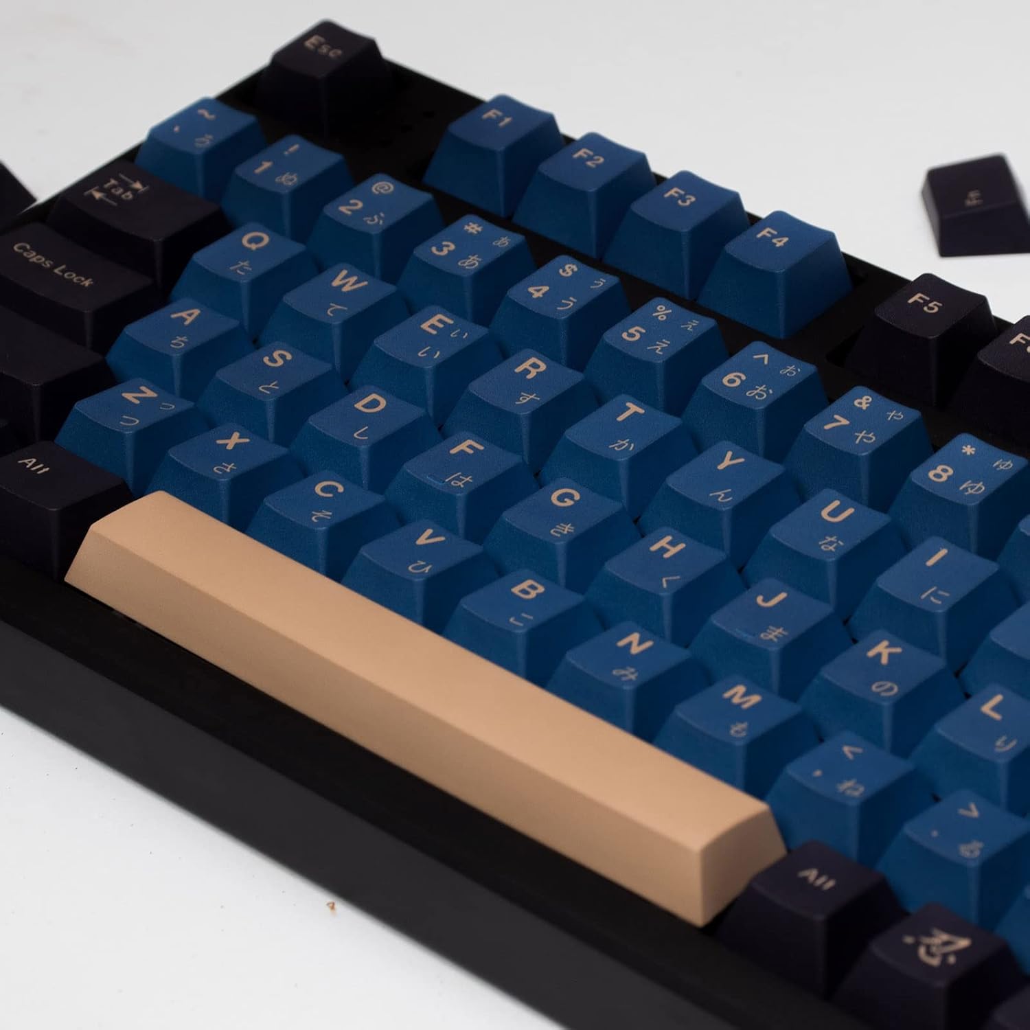 PBT Japanese Keycaps with Keycap Puller 129 Keys Cherry Profile Dye Sublimation Blue Samurai Keycaps Set for 61/64/68/84/87/96/104/108 Mechanical Gaming Keyboard