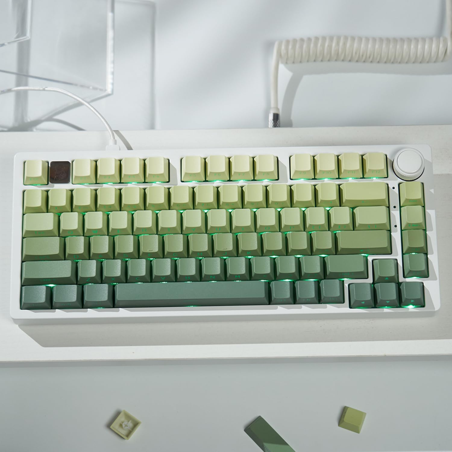 mintcaps PBT Doubleshot Keycaps 134 Keys Gradient Green Backlit OEM Profile Keycaps Side Print Shine Through Custom Keycaps Set for 60% 65% 75% 100% Cherry Gateron MX Switches Mechanical Keyboard
