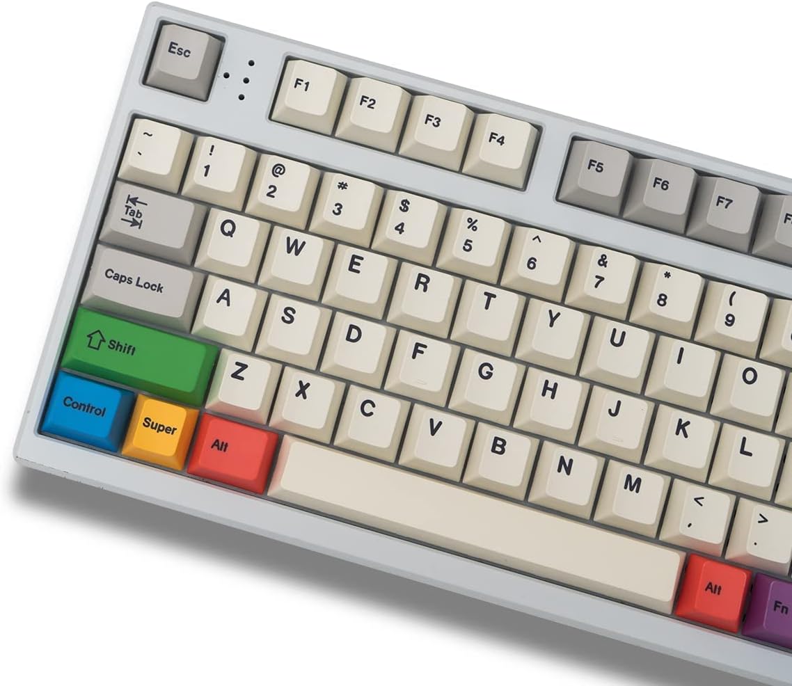 PBT Grey Beige Keycaps Set Cherry Profile 141 Keys Custom Dye-Sub Retro Keyboard Keycaps for 60% 65% 70% 100% Cherry Gateron MX Switches Mechanical Keyboards