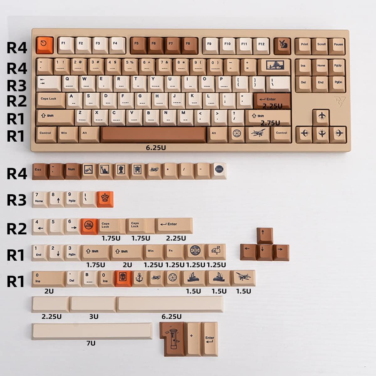 mintcaps PBT Keycaps 143 Keys Cherry Profile Retro Keycaps Set Dye-Sub Postage Stamp ISO ANSI Beige Keycap Custom Keyboard Key caps for 60% 65% 70% 75% Cherry Gateron MX Switches Mechanical Keyboards