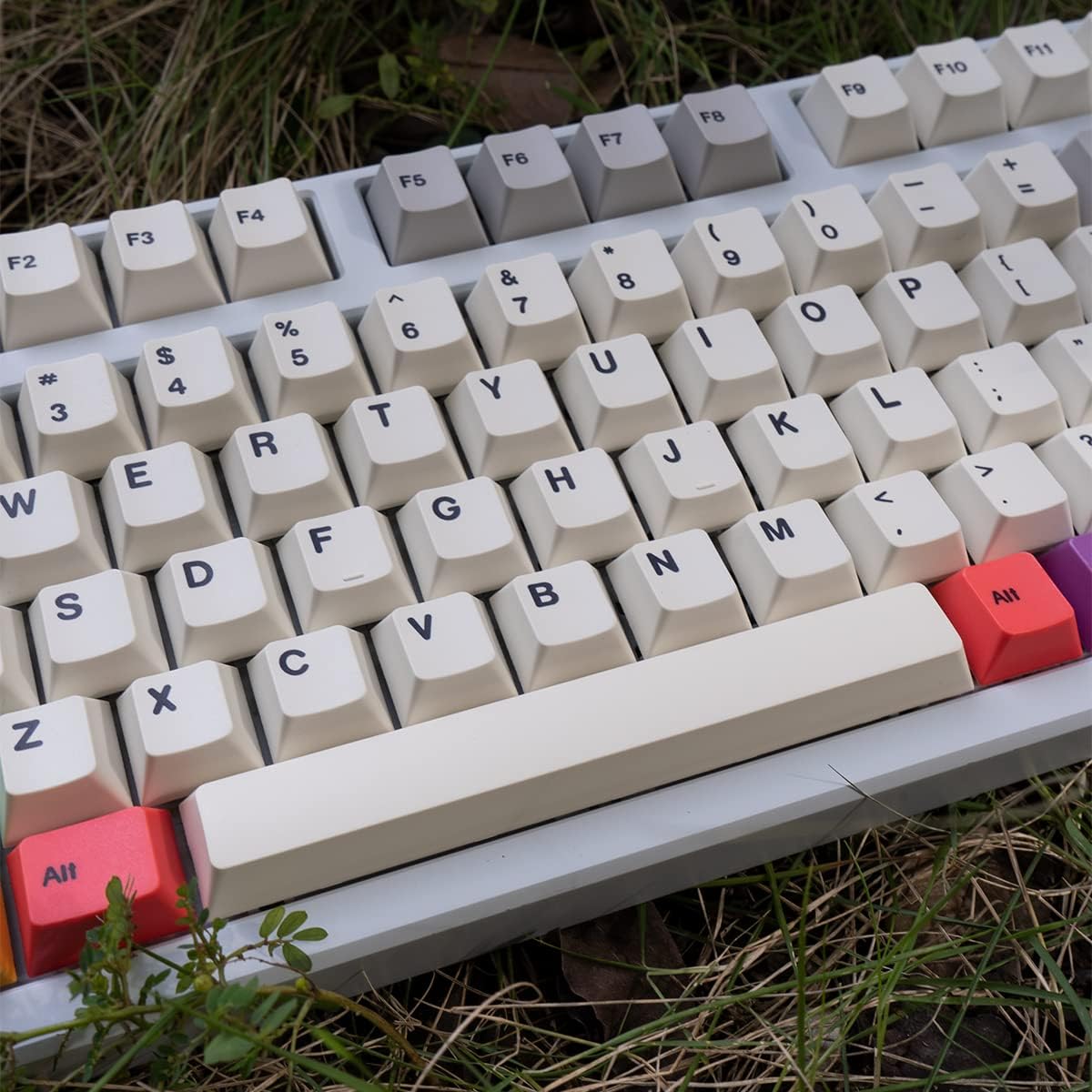 PBT Grey Beige Keycaps Set Cherry Profile 141 Keys Custom Dye-Sub Retro Keyboard Keycaps for 60% 65% 70% 100% Cherry Gateron MX Switches Mechanical Keyboards