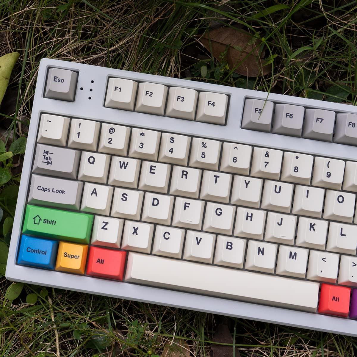 PBT Grey Beige Keycaps Set Cherry Profile 141 Keys Custom Dye-Sub Retro Keyboard Keycaps for 60% 65% 70% 100% Cherry Gateron MX Switches Mechanical Keyboards