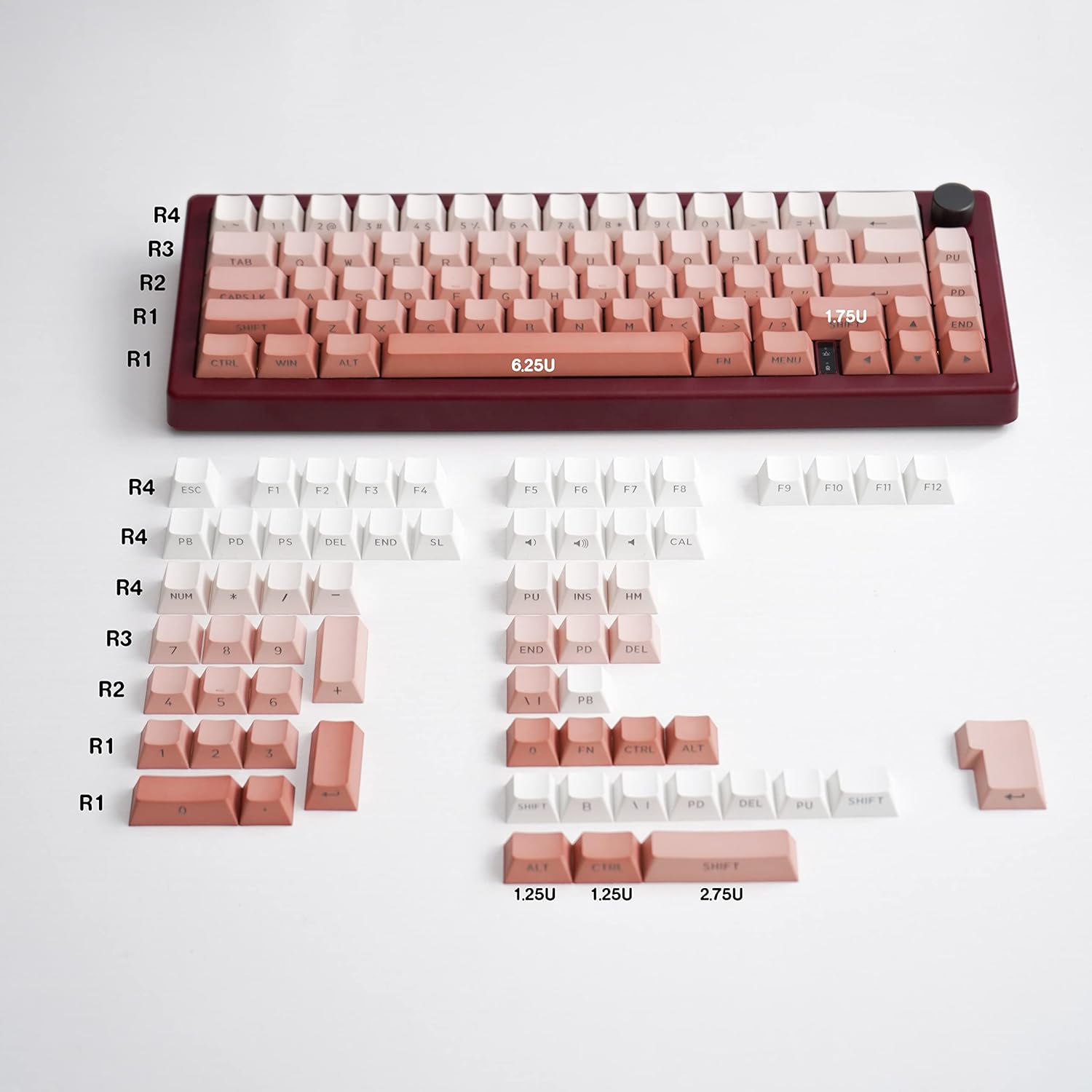 PBT Doubleshot Gradient Keycaps Set Backlit Pink Shine Through Custom OEM Profile Side Keycaps for 60% 65% 70% 75% Cherry MX Keyboard