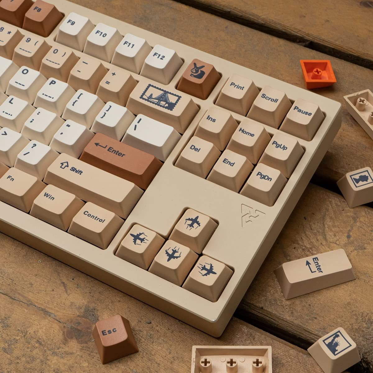 mintcaps PBT Keycaps 143 Keys Cherry Profile Retro Keycaps Set Dye-Sub Postage Stamp ISO ANSI Beige Keycap Custom Keyboard Key caps for 60% 65% 70% 75% Cherry Gateron MX Switches Mechanical Keyboards