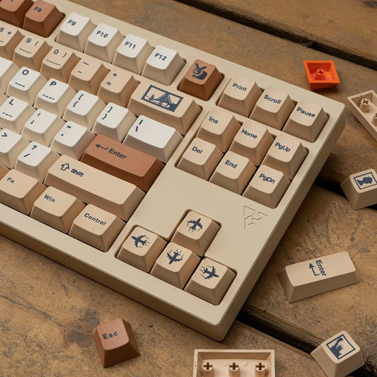 mintcaps PBT Keycaps 143 Keys Cherry Profile Retro Keycaps Set Dye-Sub Postage Stamp ISO ANSI Beige Keycap Custom Keyboard Key caps for 60% 65% 70% 75% Cherry Gateron MX Switches Mechanical Keyboards