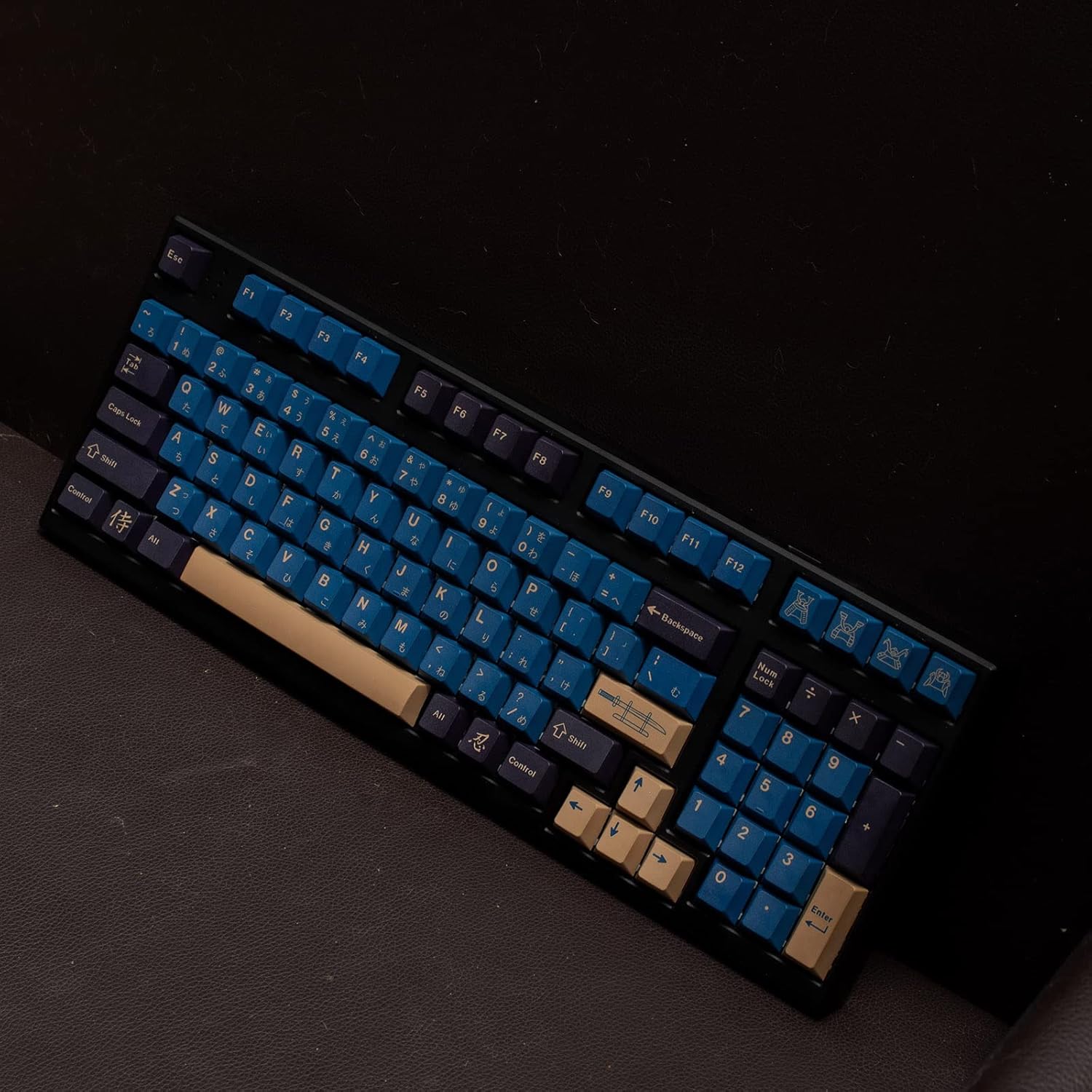 PBT Japanese Keycaps with Keycap Puller 129 Keys Cherry Profile Dye Sublimation Blue Samurai Keycaps Set for 61/64/68/84/87/96/104/108 Mechanical Gaming Keyboard
