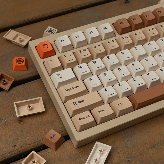 mintcaps PBT Keycaps 143 Keys Cherry Profile Retro Keycaps Set Dye-Sub Postage Stamp ISO ANSI Beige Keycap Custom Keyboard Key caps for 60% 65% 70% 75% Cherry Gateron MX Switches Mechanical Keyboards