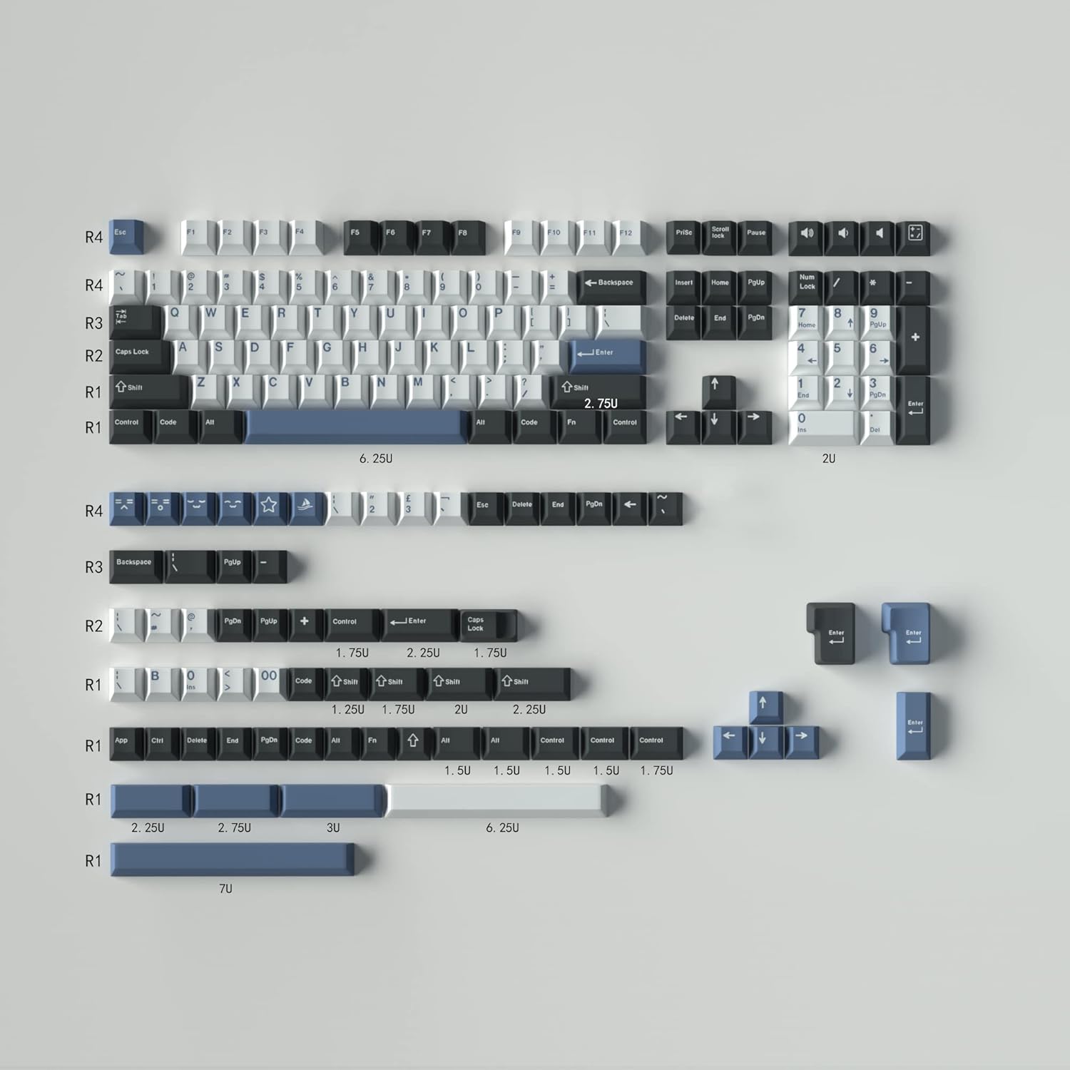 Arctic Blue White Keycaps Full Set 173 Keys Cherry Profile Doubleshot Custom Keycaps for Cherry MX Gateron Kailh Box Switches Mechanical Keyboards