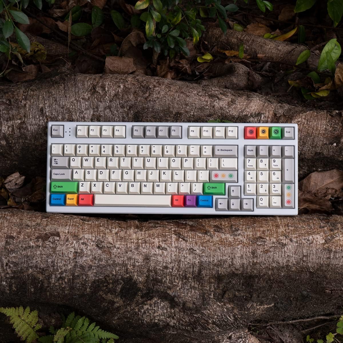 PBT Grey Beige Keycaps Set Cherry Profile 141 Keys Custom Dye-Sub Retro Keyboard Keycaps for 60% 65% 70% 100% Cherry Gateron MX Switches Mechanical Keyboards